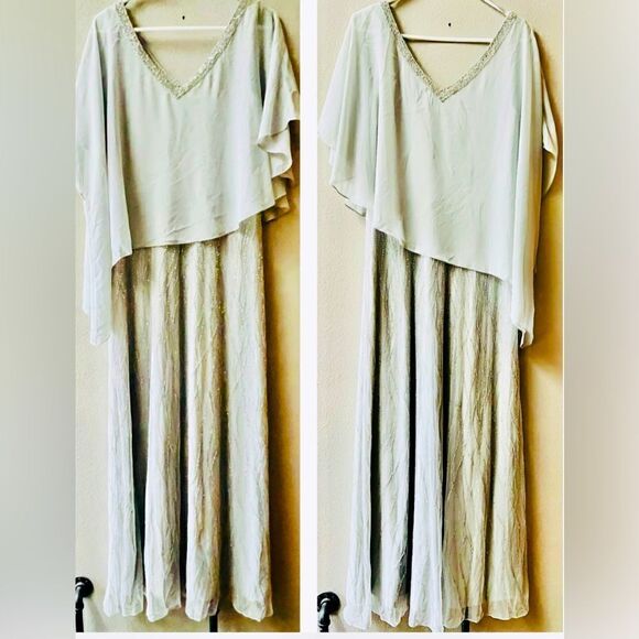J Kara Women's Beaded Bottom with Sheer Elegant Top Dress Silver Grey Size 8 - Picture 2 of 8